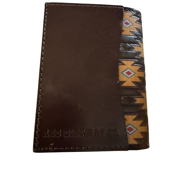 Red Dirt Hat Company Southwest Pattern Brown Leather Men's Trifold Wallet, NWT - Picture 3 of 8